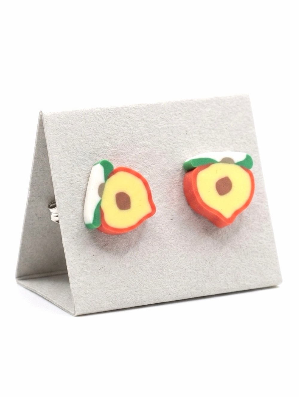 New Handmade Artisan Apple Slices Polymer Clay Hypoallergenic Stud Earrings